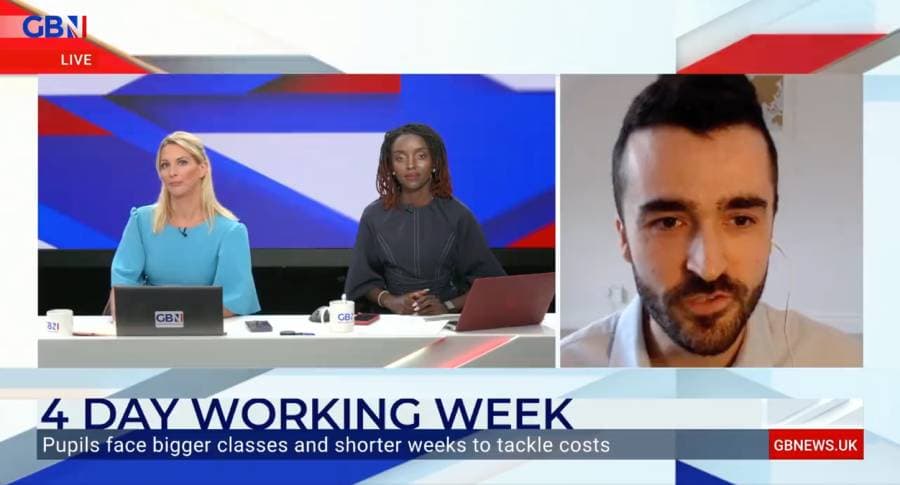 Phil McParlane being interviewed on GB News about the 4-day work week